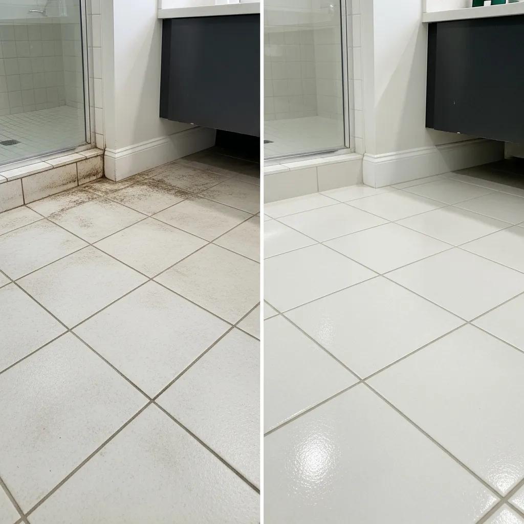 Technician steam-cleaning tile and grout in a contemporary New York City kitchen using eco-friendly methods