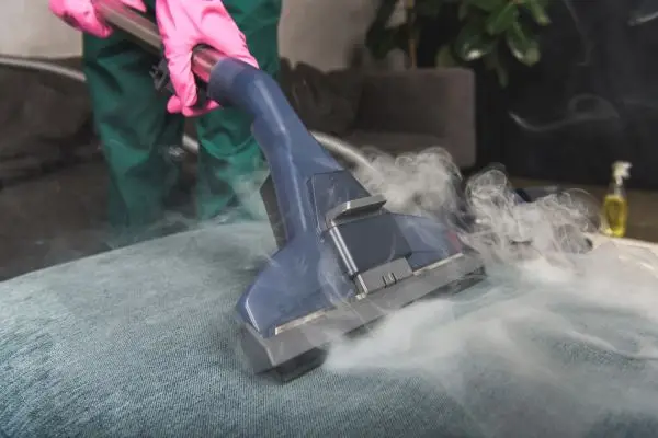 Steam cleaner removing dirt from carpet